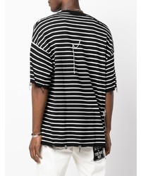 T-shirt à col rond à rayures horizontales noir et blanc Haculla