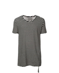 T-shirt à col rond à rayures horizontales noir et blanc Ksubi
