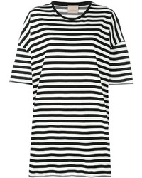 T-shirt à col rond à rayures horizontales noir et blanc Laneus