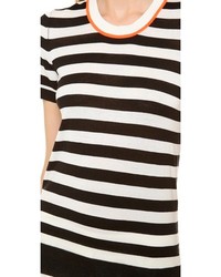 T-shirt à col rond à rayures horizontales noir et blanc