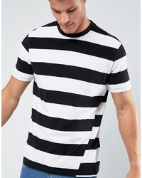 T-shirt à col rond à rayures horizontales noir et blanc Mango