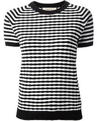 T-shirt à col rond à rayures horizontales noir et blanc Marni