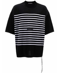 T-shirt à col rond à rayures horizontales noir et blanc Mastermind World