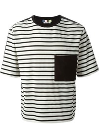 T-shirt à col rond à rayures horizontales noir et blanc MSGM