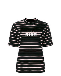 T-shirt à col rond à rayures horizontales noir et blanc MSGM