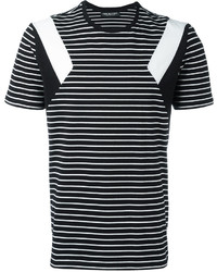 T-shirt à col rond à rayures horizontales noir et blanc Neil Barrett