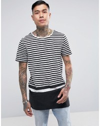 T-shirt à col rond à rayures horizontales noir et blanc New Look