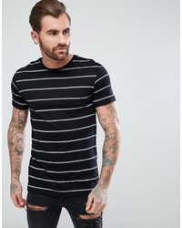 T-shirt à col rond à rayures horizontales noir et blanc Pull&Bear