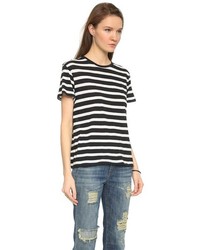 T-shirt à col rond à rayures horizontales noir et blanc R 13