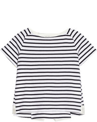 T-shirt à col rond à rayures horizontales noir et blanc Sacai