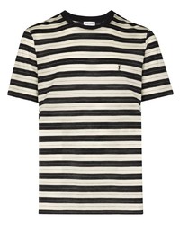 T-shirt à col rond à rayures horizontales noir et blanc Saint Laurent