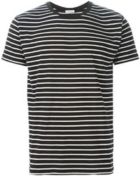 T-shirt à col rond à rayures horizontales noir et blanc Saint Laurent