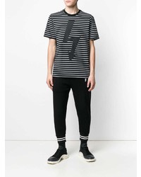 T-shirt à col rond à rayures horizontales noir et blanc Neil Barrett