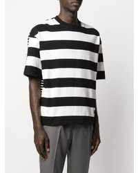 T-shirt à col rond à rayures horizontales noir et blanc Ami Paris