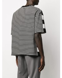 T-shirt à col rond à rayures horizontales noir et blanc Ami Paris