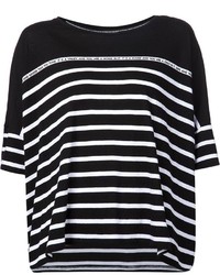 T-shirt à col rond à rayures horizontales noir et blanc