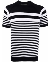 T-shirt à col rond à rayures horizontales noir et blanc Tagliatore