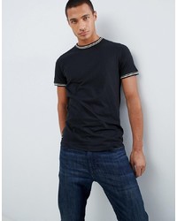 T-shirt à col rond à rayures horizontales noir et blanc Threadbare