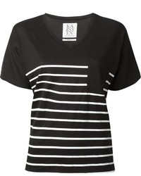 T-shirt à col rond à rayures horizontales noir et blanc Zoe Karssen