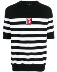 T-shirt à col rond à rayures horizontales noir Balmain