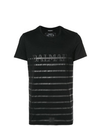 T-shirt à col rond à rayures horizontales noir Balmain