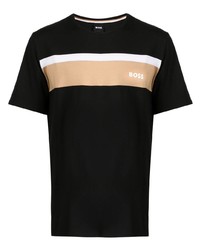 T-shirt à col rond à rayures horizontales noir BOSS