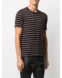 T-shirt à col rond à rayures horizontales noir Saint Laurent
