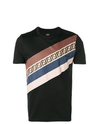 T-shirt à col rond à rayures horizontales noir Fendi