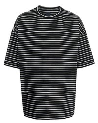 T-shirt à col rond à rayures horizontales noir Juun.J
