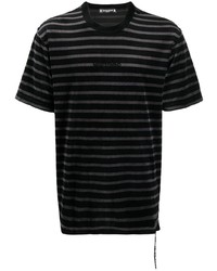 T-shirt à col rond à rayures horizontales noir Mastermind Japan