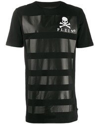T-shirt à col rond à rayures horizontales noir Philipp Plein