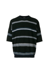 T-shirt à col rond à rayures horizontales noir Roberto Collina