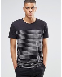 T-shirt à col rond à rayures horizontales noir Selected