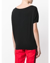 T-shirt à col rond à rayures horizontales noir Lanvin