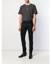 T-shirt à col rond à rayures horizontales noir Saint Laurent