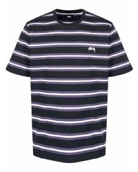T-shirt à col rond à rayures horizontales noir Stussy