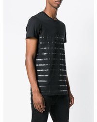 T-shirt à col rond à rayures horizontales noir Balmain