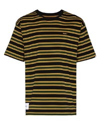 T-shirt à col rond à rayures horizontales noir WTAPS