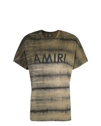 T-shirt à col rond à rayures horizontales olive Amiri