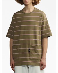 T-shirt à col rond à rayures horizontales olive Comme des Garcons Homme