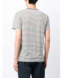 T-shirt à col rond à rayures horizontales olive Sunspel