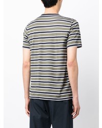 T-shirt à col rond à rayures horizontales olive Sunspel