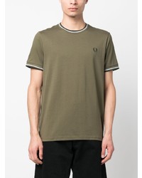 T-shirt à col rond à rayures horizontales olive Fred Perry
