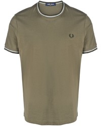 T-shirt à col rond à rayures horizontales olive Fred Perry