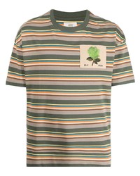 T-shirt à col rond à rayures horizontales olive Kent & Curwen
