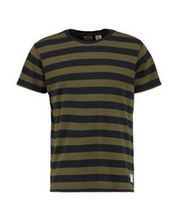 T-shirt à col rond à rayures horizontales olive