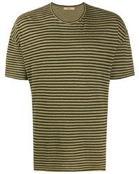 T-shirt à col rond à rayures horizontales olive Roberto Collina