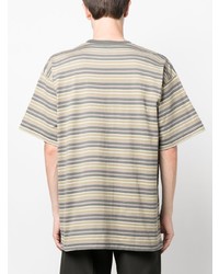 T-shirt à col rond à rayures horizontales olive WTAPS