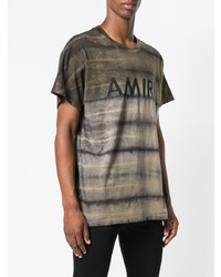 T-shirt à col rond à rayures horizontales olive Amiri