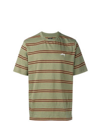T-shirt à col rond à rayures horizontales olive Stussy